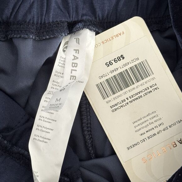 Fabletics Sz M Velour Wide-leg Jumpsuit Womens Navy Blue Zip Front Cozy NWT - Picture 9 of 12